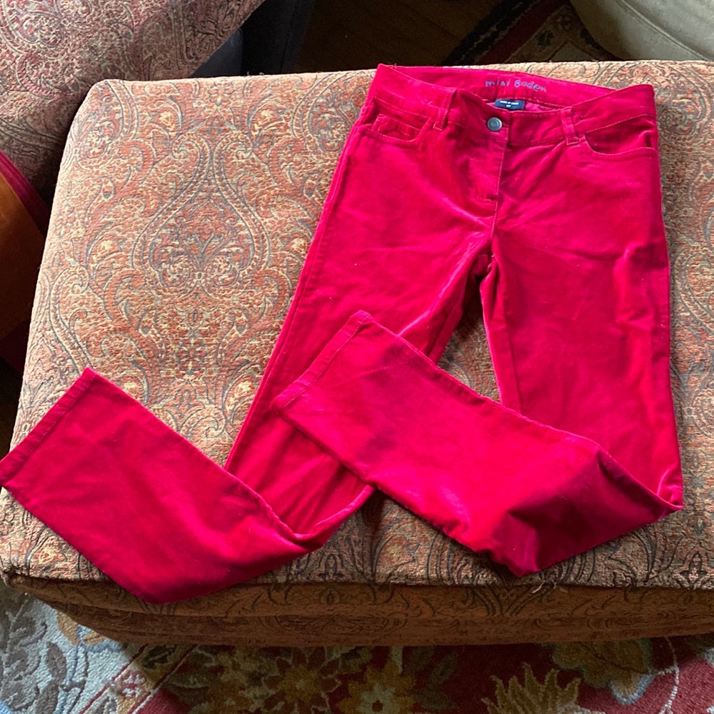 Mini Boden gorgeous velvet stretch pants kids girls red cranberry like new 12